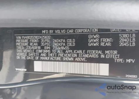 2013 Volvo Xc60 T6 z USA, uszkodzony, nr VIN YV4902DZ8D2425632